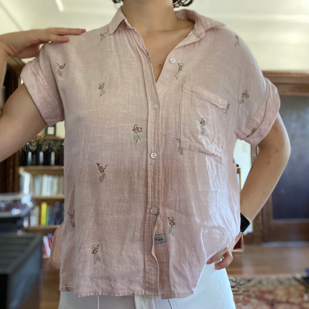 Rails Whitney top linen blend sz XS pale pink hula